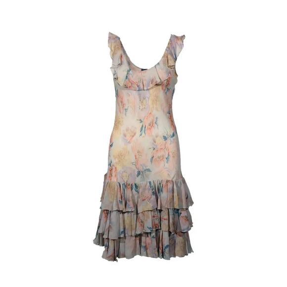 Ralph Lauren Vintage Silk Slip Dress Floral Tiered Ruffle Chiffon Mini 90s Y2k 6 - Picture 2 of 13
